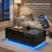Lift-Top Coffee Table with Wireless Charging, Bluetooth Speaker, USB Ports & LED Lights, Black