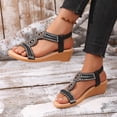 thumbnail image 6 of hoksml Women's Rhinestone Wedge Sandals Open Toe Elastic Slingback 2.16 Inch Wedge Summer Dressy Shoes, 6 of 9