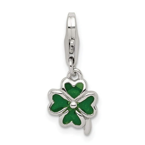 925 Sterling Silver Solid Polished Fancy Lobster Closure Green Enameled Four Leaf Clover Charm 23x9mm Wide Pendant Neckl