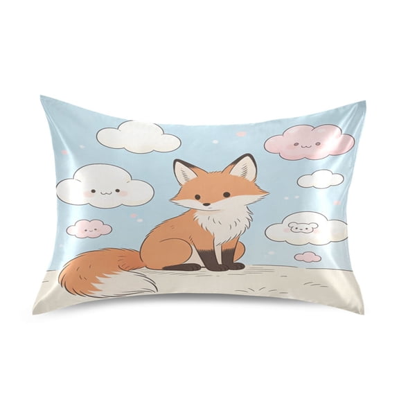 Satin Pillow Case Envelope Pillow Covers Standard Size Soft Pillow Cases for Bedroom, Fox Animation Printed
