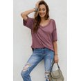 thumbnail image 3 of ABPHQTO Camiseta de punto de manga corta con cuello en V para mujer, 3 of 5