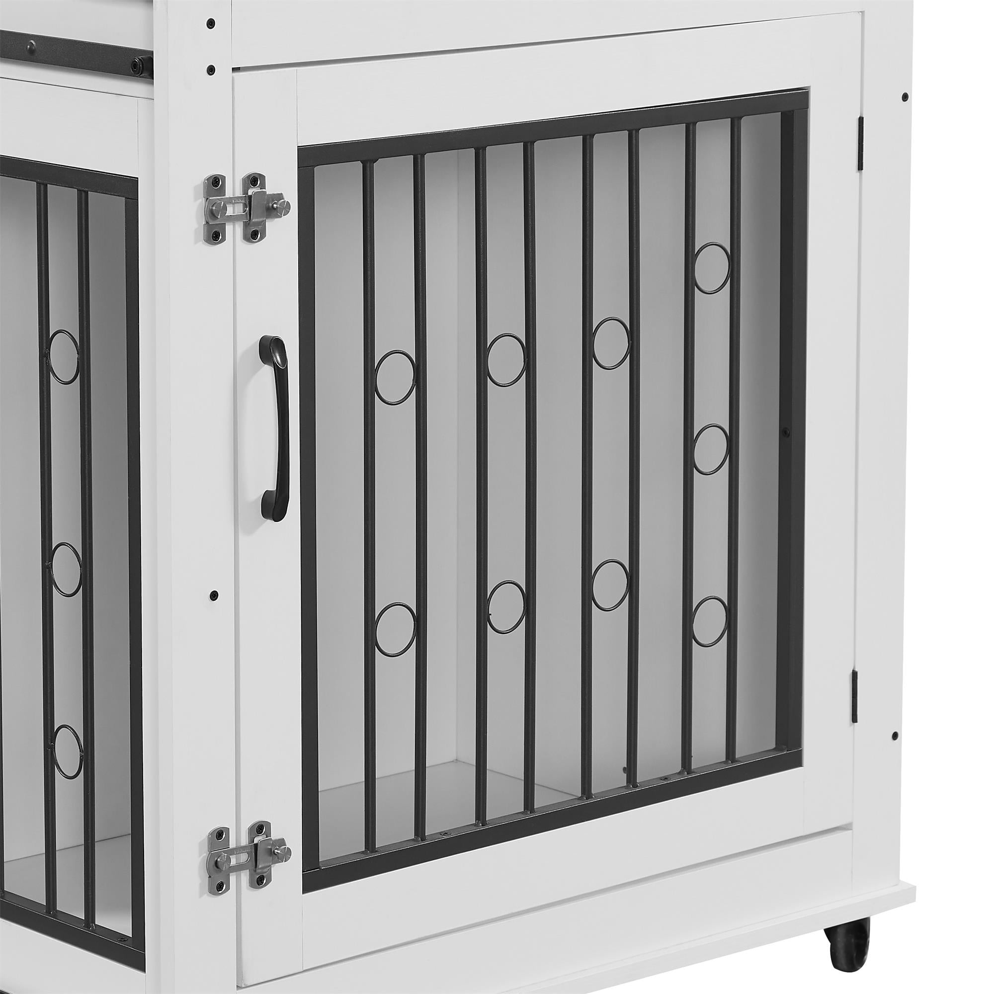 Pefilos 39" Wooden Dog Crate for Medium Dogs Indoor Sliding Door Dog Cage Furniture with Partition for Two Puppies Dog House, White Pefilos 39" Wooden Dog Crate for Medium Dogs Indoor Sliding Door Dog Cage Furniture with Partition for Two Puppies Dog House, White
