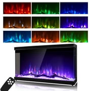 Sonegra Electric Fireplace, 30 inch Wide Recessed and Free Standing Electric Fireplace, 9 Color Flame, Remote Control, Log Set & Crystal Glass Window Three Sides View Window, 750W/1500W
