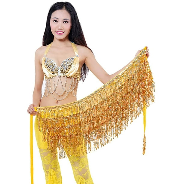 Women Belly Dance Costume Sequin Bras Tassel Top Party Festival