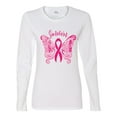thumbnail image 2 of Wild Bobby Survivor Breast Cancer Butterfly USA Flag Sleeve Breast Cancer Awareness Women Graphic Long Sleeve T-Shirt, White, Small, 2 of 6