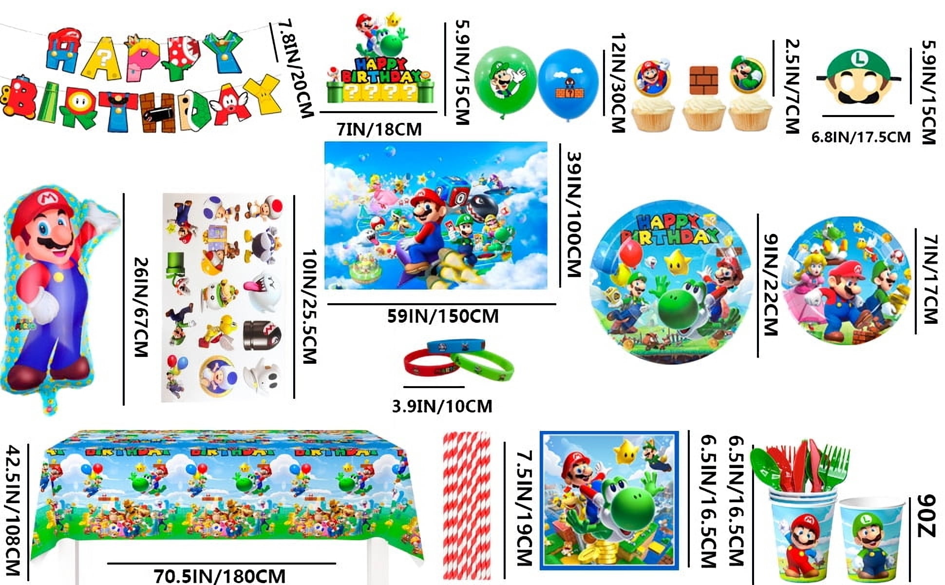 Super Mario Birthday Party Supplies,177pcs Mario Party Decorations&Tableware Set-Mario Party Plates Cups Napkins Table Cloth Balloons Backdrop Banner etc Super Mario Birthday Decorations