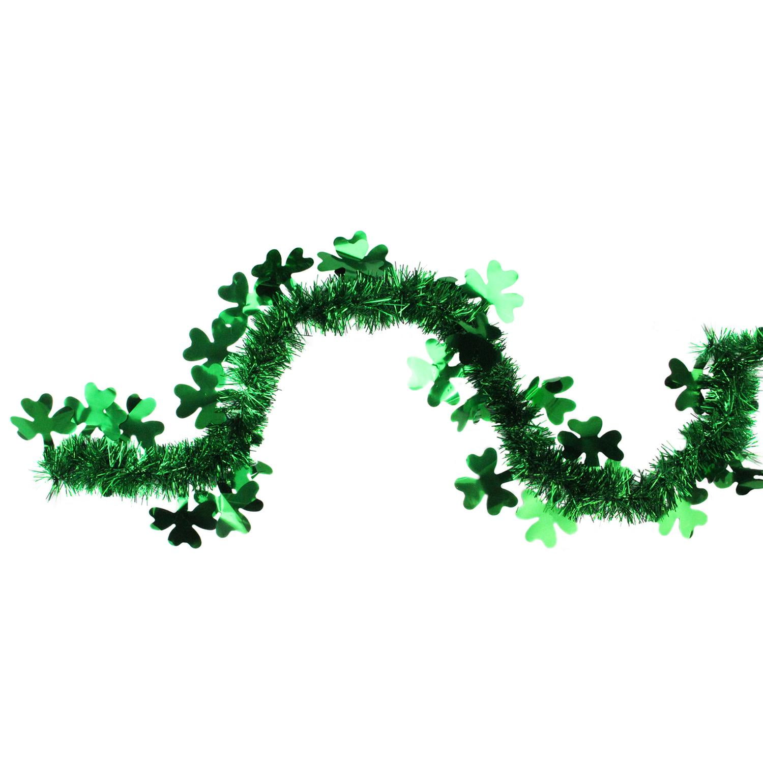 25' Green St. Patrick's Day Irish Shamrock Tinsel Garland Unlit
