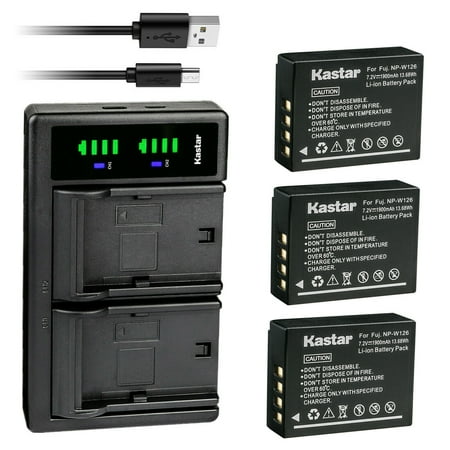 Kastar 3-Pack Battery and LTD2 USB Charger Replacement for Fujifilm NP-W126 NP-W126s Battery Fujifilm BC-W126 Charger Fujifilm HS30EXR HS33EXR HS35EXR HS50EXR X-PRO1 X-PRO2 Digital Cameras