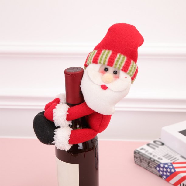leyfeng Mini funda navideña para botella de vino, portabotellas de vino, Mini funda para botella de vino de Papá Noel, decoración de mesa