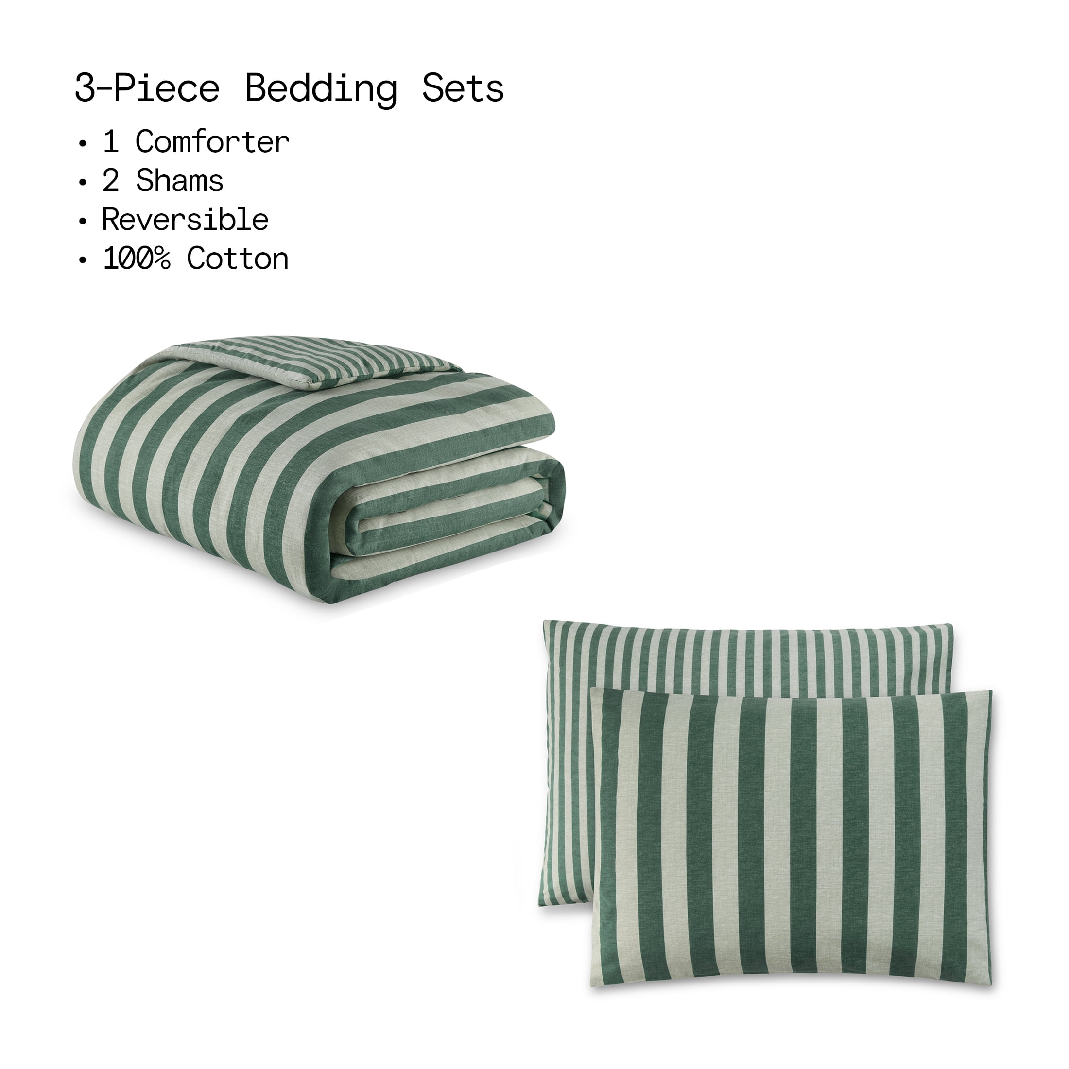 Beautiful 100% Cotton Striped 3-Piece Sage Green Comforter Set, Full/Queen by Drew Barrymore