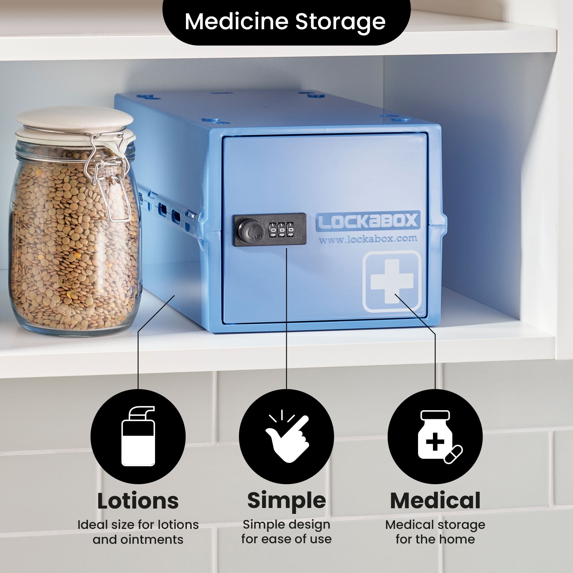 Lockabox One™ Medi Blue | Premium Medicine Storage Box | 10 Litre Combination Lock Box For Food, Medicine & Home Safety | BPA-Safe
