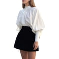 thumbnail image 3 of Women Victorian Blouse High Collar Ruffled Shirt Tops White L, 3 of 9