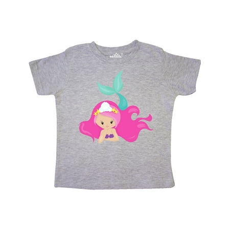 

Inktastic Cute Mermaid Pink Hair Green Tail Gift Toddler Toddler Girl T-Shirt