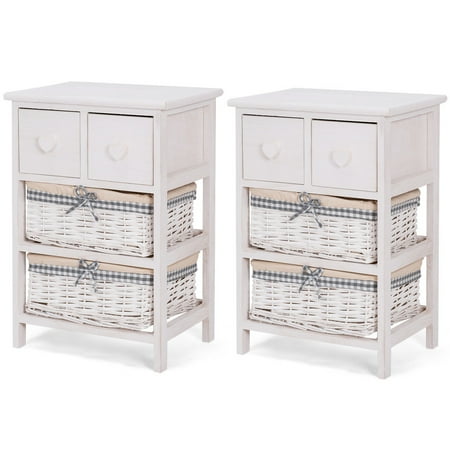 Gymax 2 Pcs Nightstand Bedside End Table Organizer Wicker Baskets Gymax 2 Pcs Nightstand Bedside End Table Organizer Wicker Baskets Cabinet