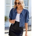 thumbnail image 5 of Womens Denim Shirt Business Casual Button Down Work Blouses Puff Sleeve Summer Tops Blue M, 5 of 9