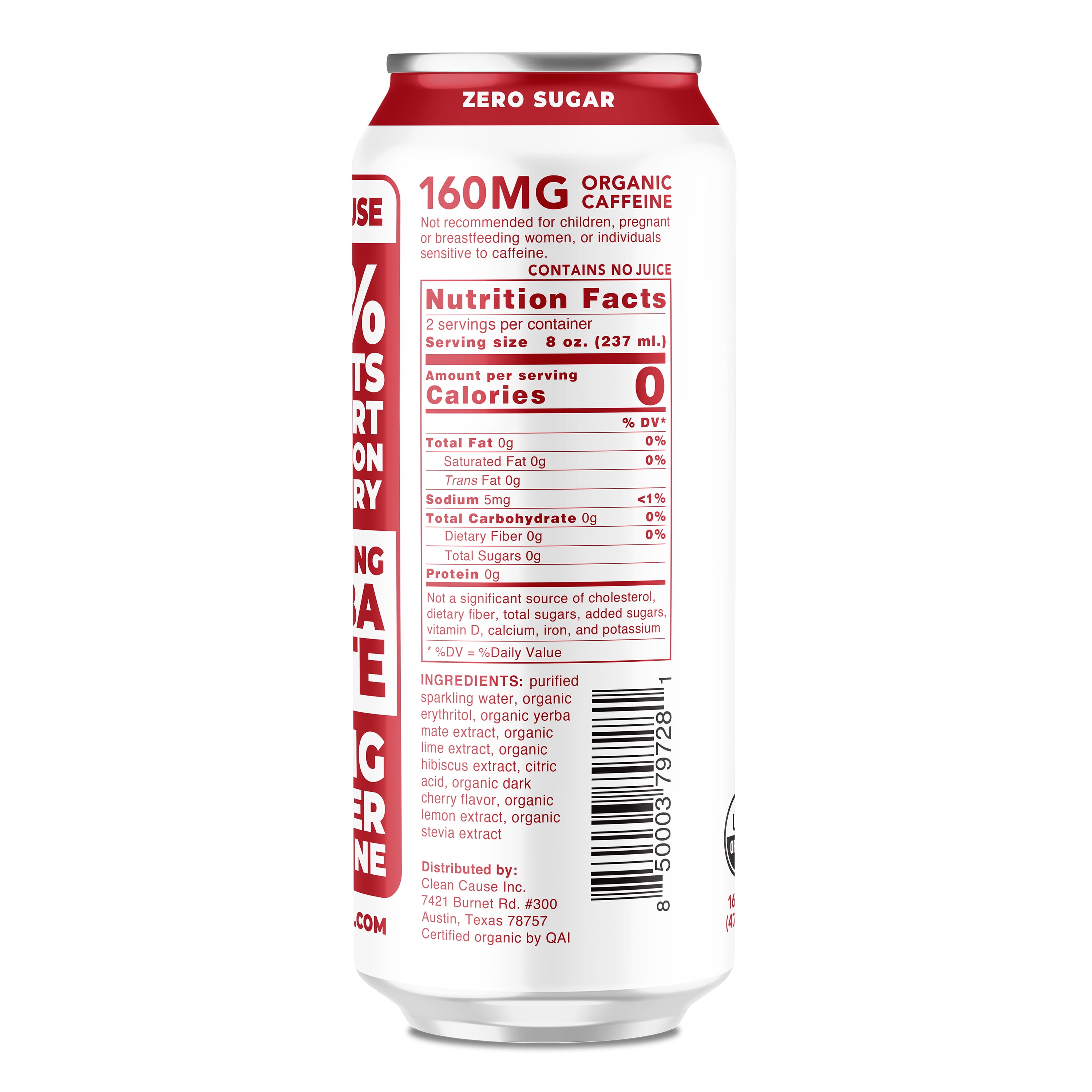 CLEAN Cause Sparkling Yerba Mate Cherry Lime 12pk/16oz