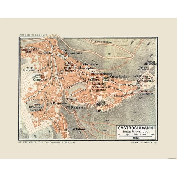 Historic Map - Castrogiovanni Italy - Baedeker 1880 - Vintage Wall Art