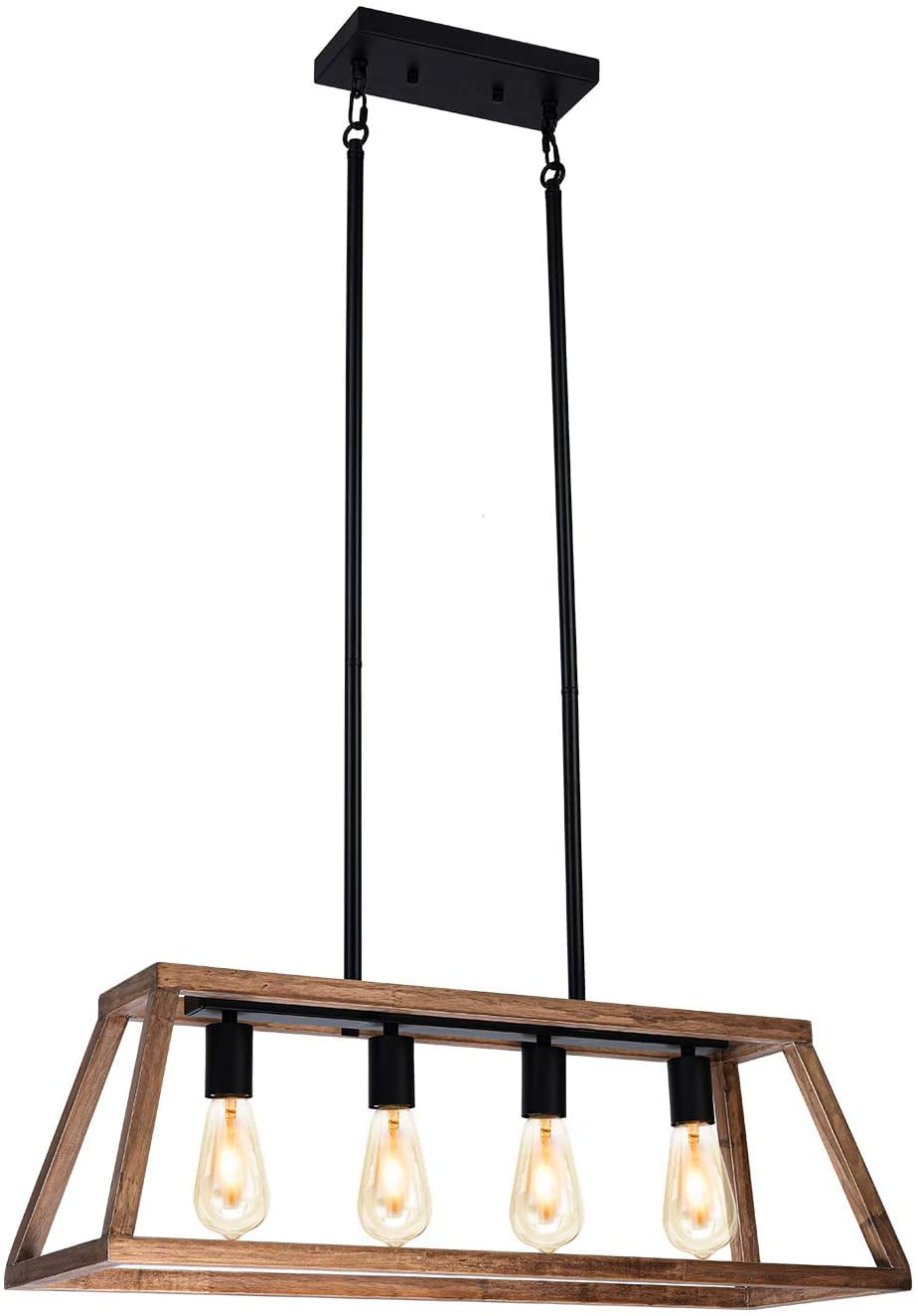 Gzbtech 4 Light Farmhouse Pendant Dining Room Light Metal Wood Rustic Linear Kitchen Island Lighting Fixture 120v Hanging Lights For Over Table Walmart Com Walmart Com