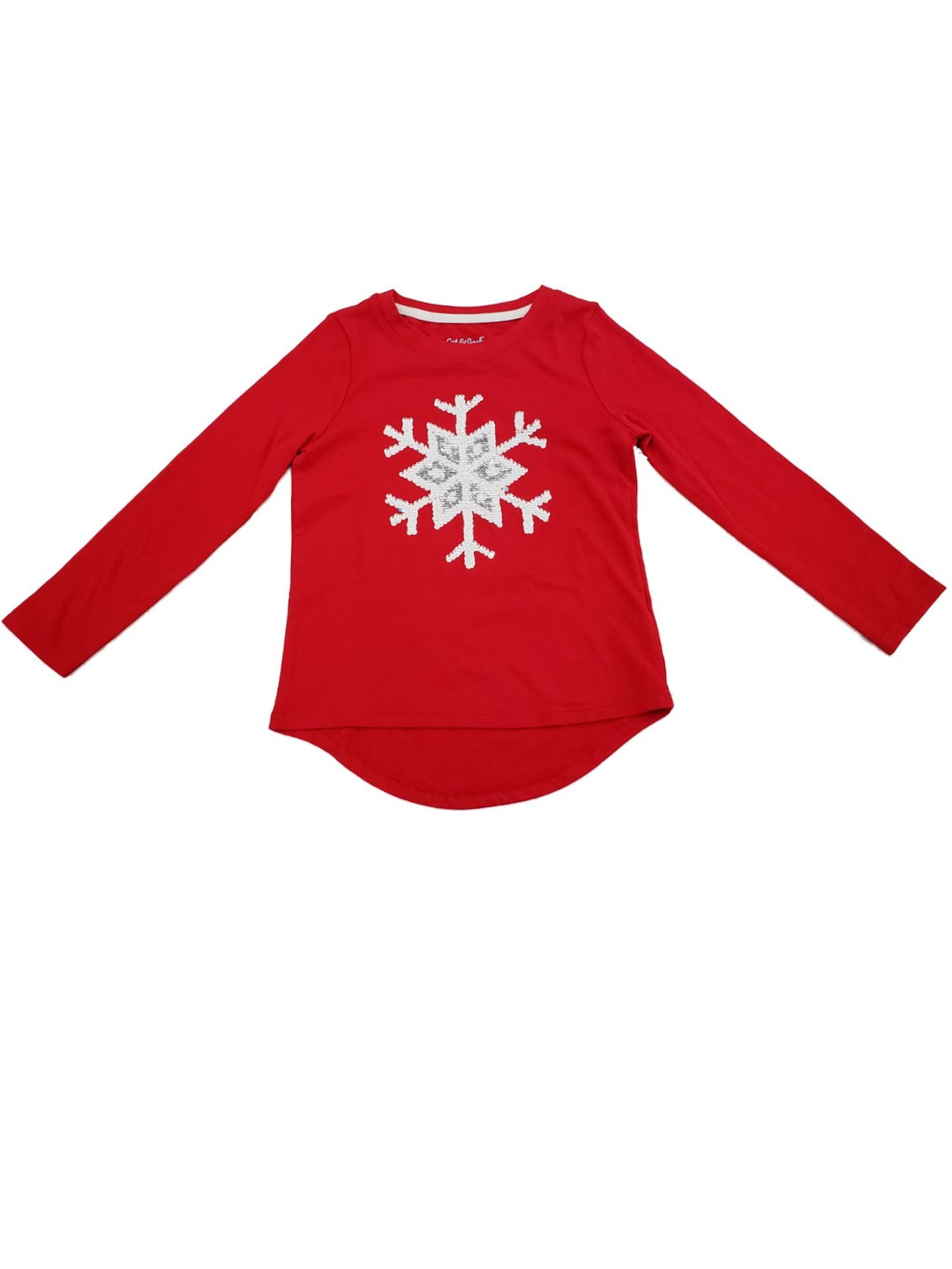 Girls Red White Flip Sequin Snowflake 
