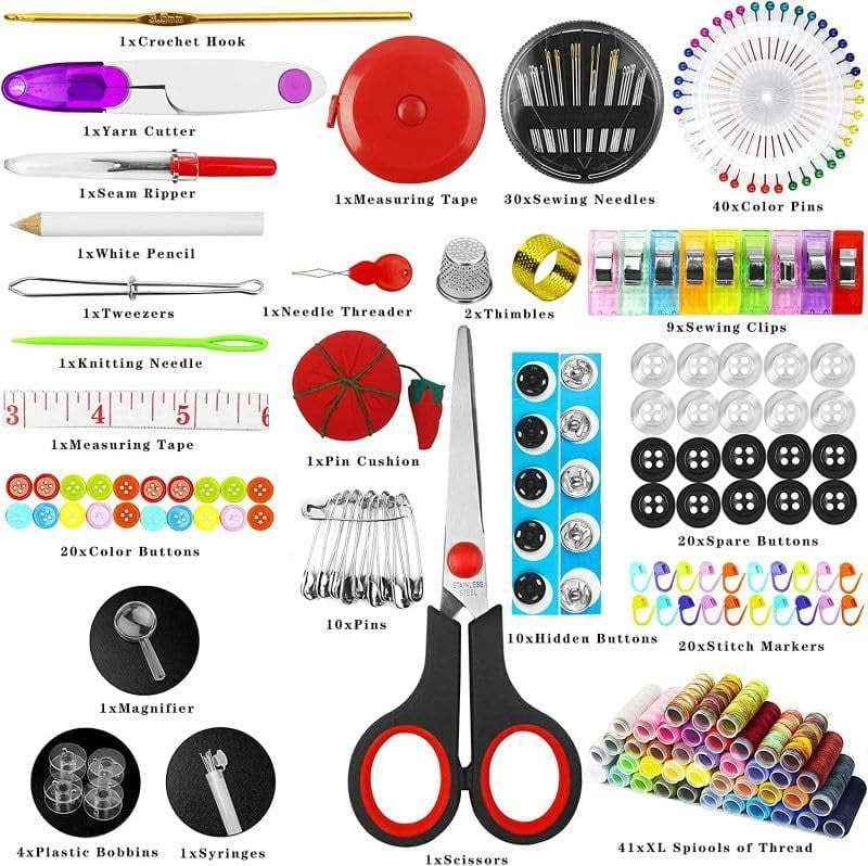 Sewing Set 230, piece sewing kit, Sewing Kits, Sewing Box, Suitable for beginners and professionals, Suitable for travel, home, school and as a DIY gift, Needles, Scissors, 41XL Spools of Thread