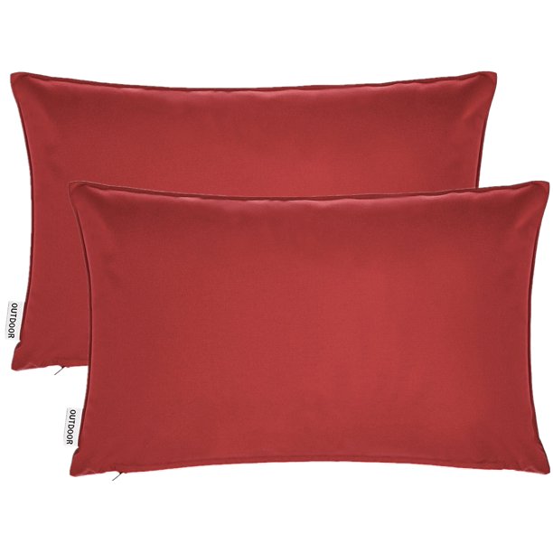 Pack of 2 Outdoor Decorative Throw Pillows 12 x 18 inch Solid Red