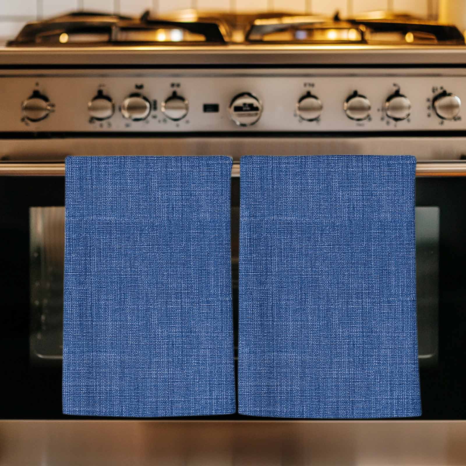 Navy Blue Kitchen Towels Set of 4, Vintage Country Monochrome Farmhouse Soft Microfiber Dish Towels, Absorbent Quick-Dry Washable Dishcloths for Kitchen Cleaning, Drying Dishes, 18x28 Inches