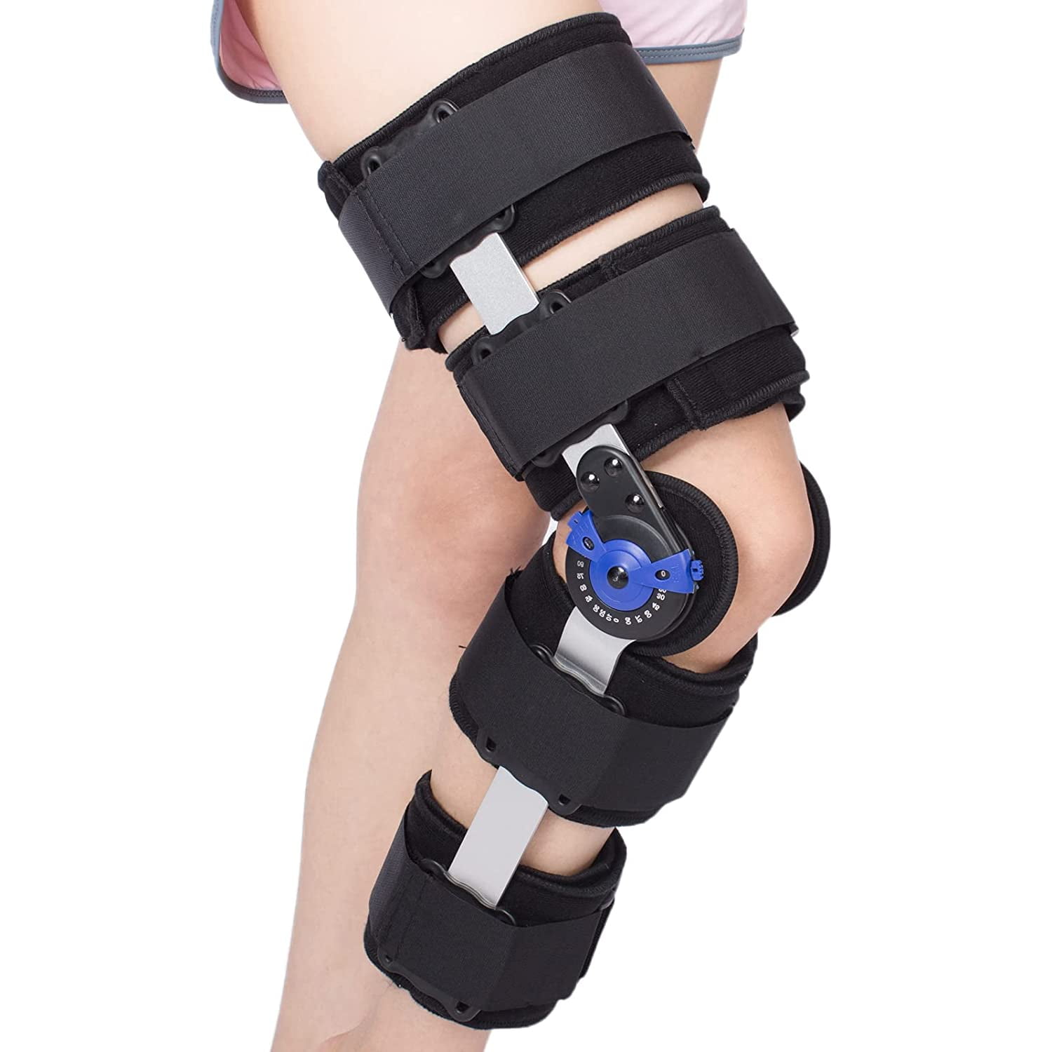 Hinged Knee Brace ROM Post Op Knee Immobilizer Adjustable Knee Immobilizer Support with Side Leg Stabilizers for Men and Women for Meniscus Tear, Arthritis, ACL, PCL, Osteoarthritis, Orthopedic Rehab