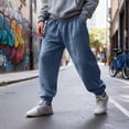 thumbnail image 2 of Men's Thermal Fleece Lined Joggers with Elastic Waistband & Drawstring, Relaxed Fit Cuffed Ankles Streetwear Pants for Winter, Casual and Everyday Wear,Royal Blue,L, 2 of 7