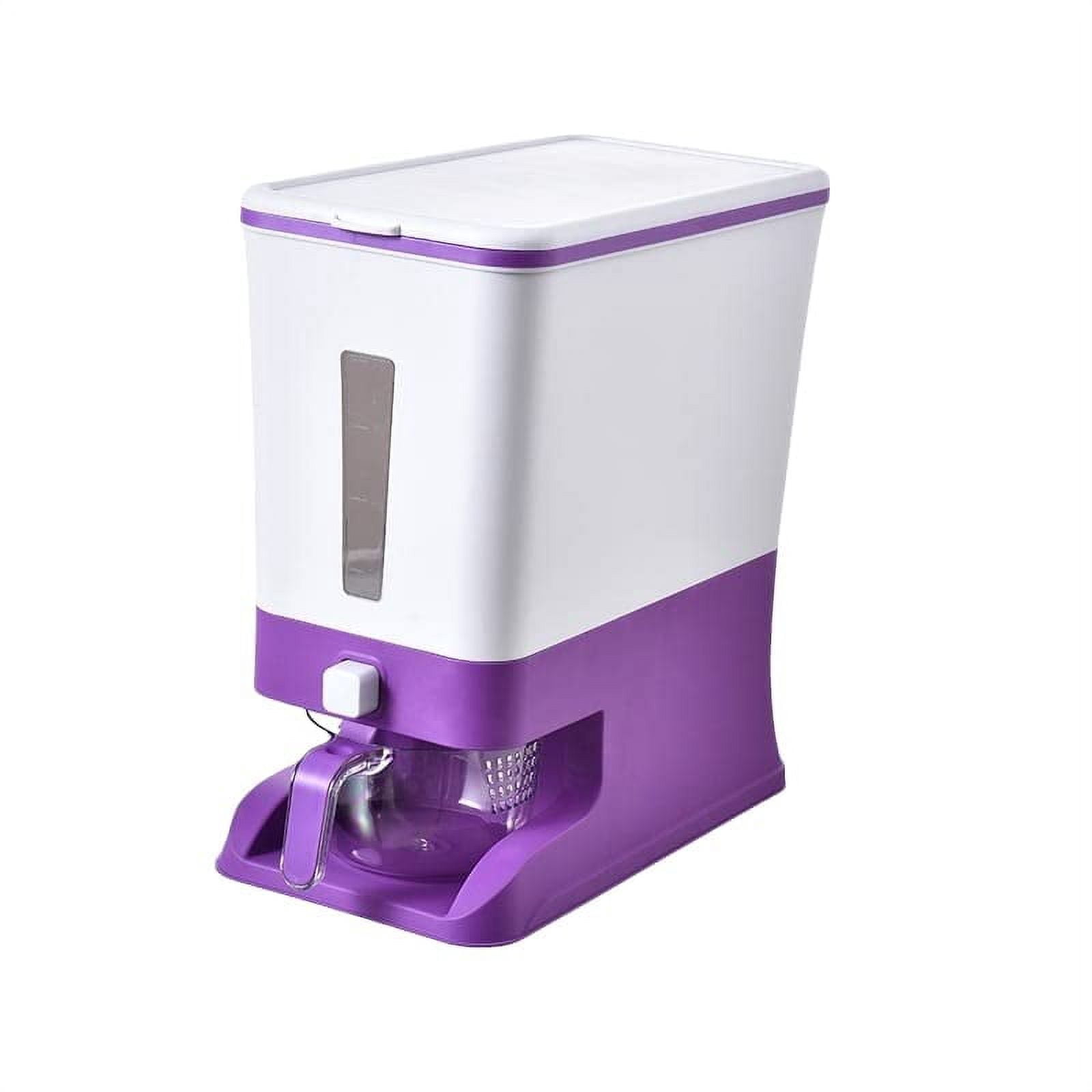 25 lbs. Rice Dispenser, Large Grain Storage Container with Lid Measuring Cylinder Moisture Proof Bucket for Kitchen (Purple)