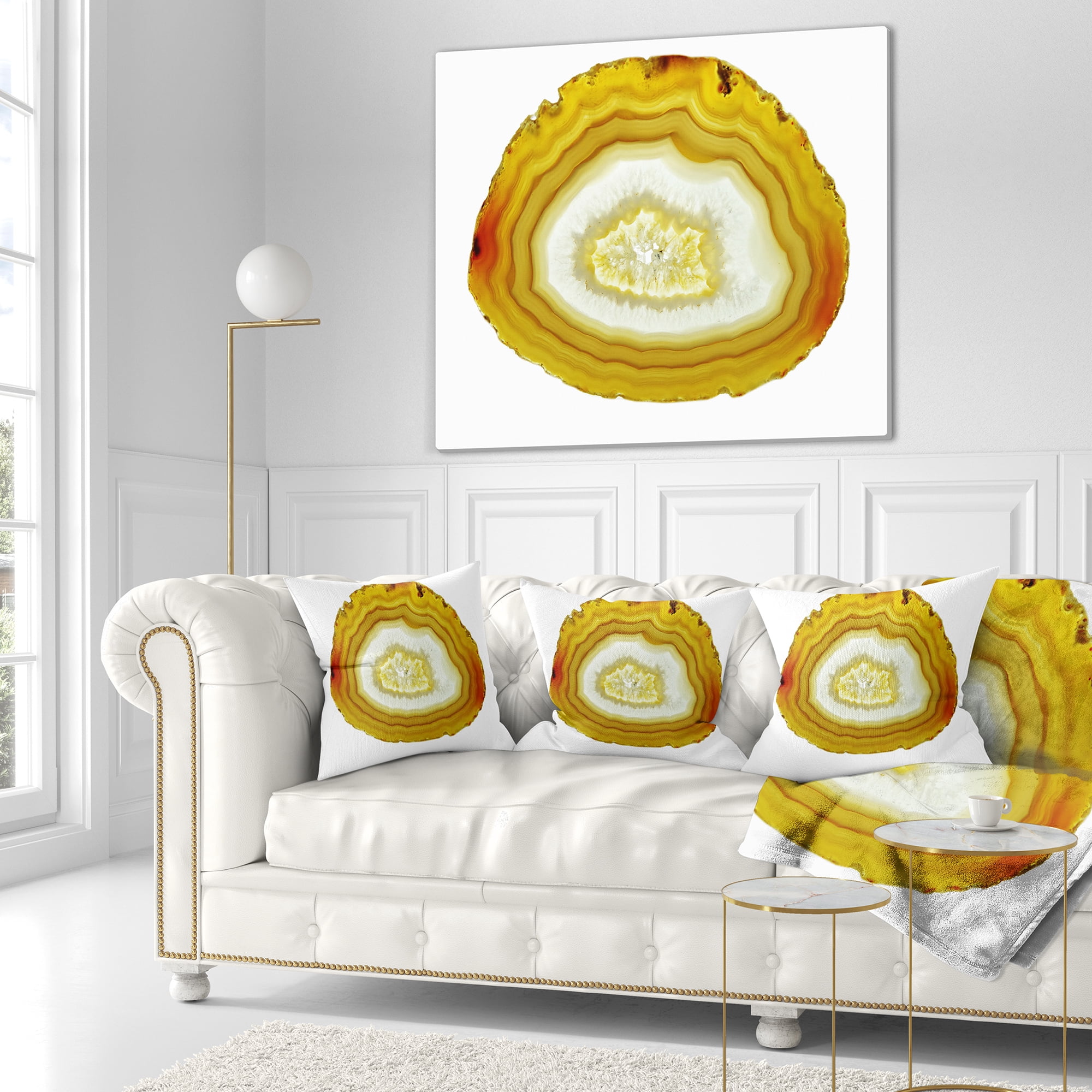 Designart Yellow Agate with Geological Crystal - Abstract Throw Pillow - 18x18