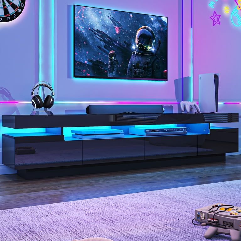 ChVans 82.7" LED TV Stand for 80-90" TVs, Black Gloss photo 1