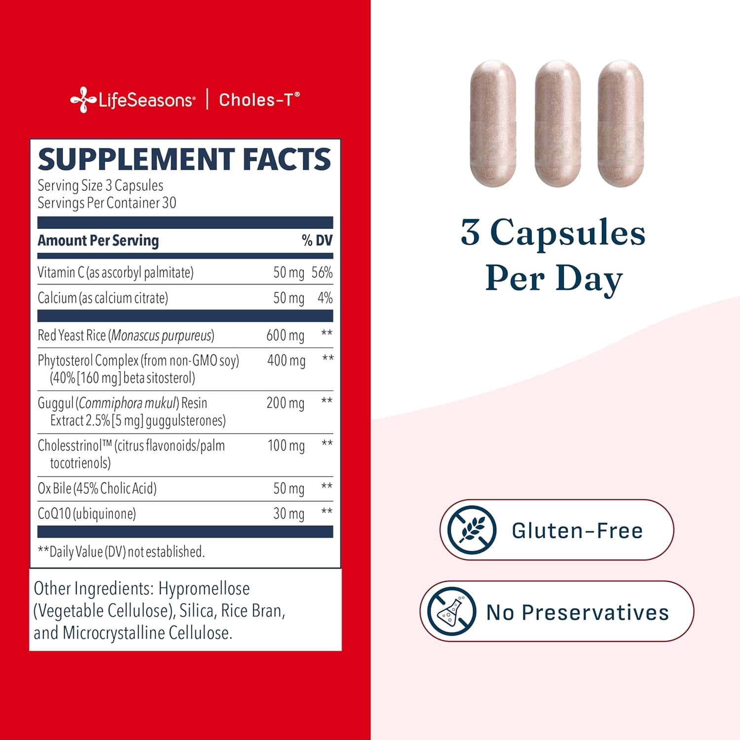 LifeSeasons Choles-T - Cholesterol Support Supplement - Red Yeast Rice, CoQ10, Guggul & Phytosterols - 90 Capsules