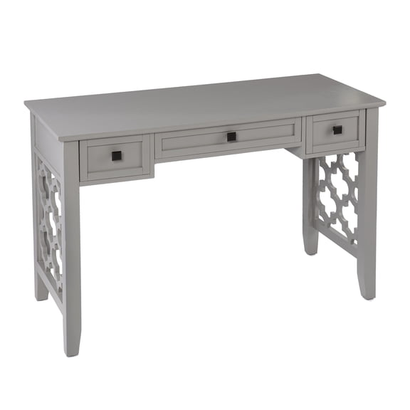 Maklaine Transitional Engineered Wood Writing Desk with Storage in Gray