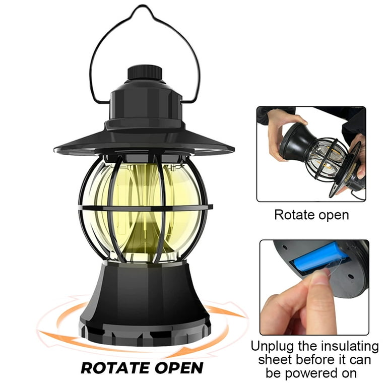 Portable Retro Camping Lamp, Rechargeable/Battery Powered LED Camping  Lantern Camping Lights with Hook for Hurricane, Emergency, Survival Kits