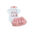 thumbnail image 1 of xiaxaixu Ensemble Jupe pour Bébé Filles, Barboteuse de Pâques à Manches Courtes et Col Rond + Demi-Robe en Maille Florale + Bandeau, 1 of 8