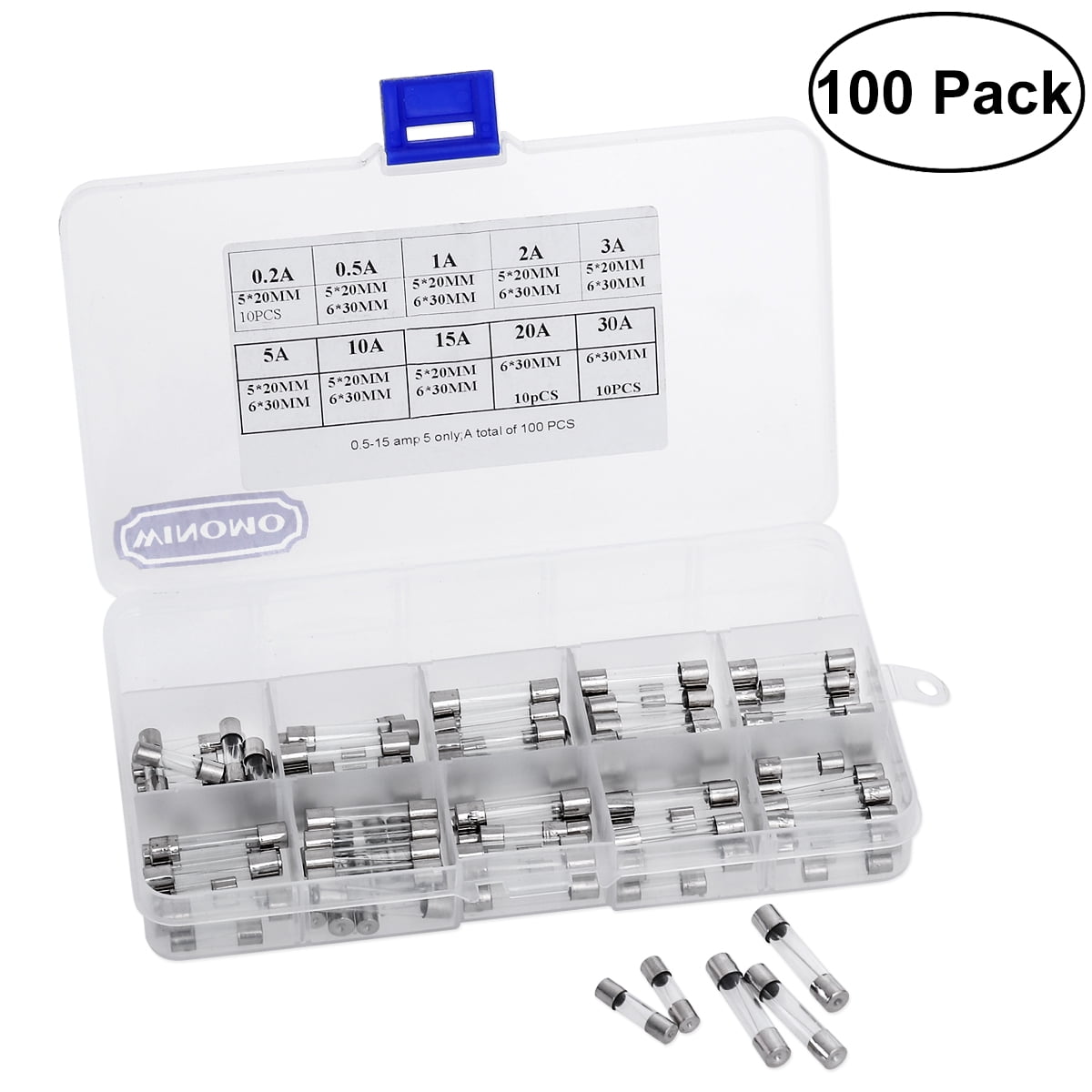 WINOMO 100pcs Glass Fuses 20mm 30mm Fast-blow Tube Fuses Quick Blow Glass Fuses Assorted Kit WINOMO 100pcs Glass Fuses 20mm 30mm Fast-blow Tube Fuses Quick Blow Glass Fuses Assorted Kit