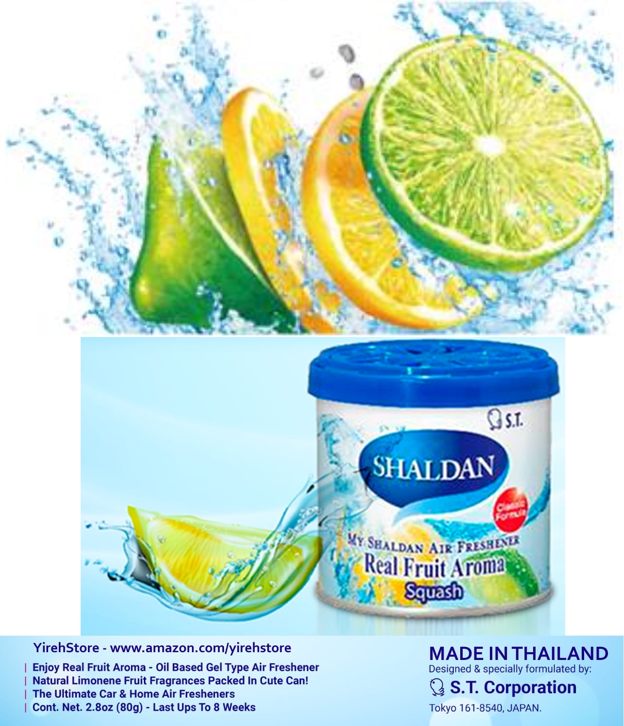 YirehStore My Shaldan Squash Scent 6-cans, Original Classic Formula, Car Cup-holder Natural air freshener, Real Fruit Aroma, JDM