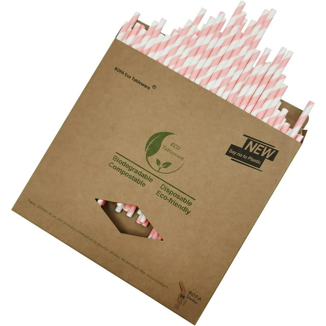 Pailles en Papier Rayées Roses et Blanches, Mignonnes Pailles de Douche pour Filles Roses, Pailles Princesse, Pailles à Rayures Pastel pour Boire, Fournisseurs de Fête - Lot de 100