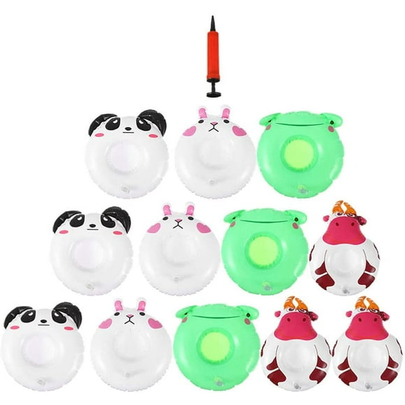 CPDD 12pcs Inflatable Cup Holder Floats Rabbit Cow Panda Frog Style Inflatable Cup Coaster Water Pool Tub Drink Floats with 1 Air Pump Swimming Pool Party Supplies