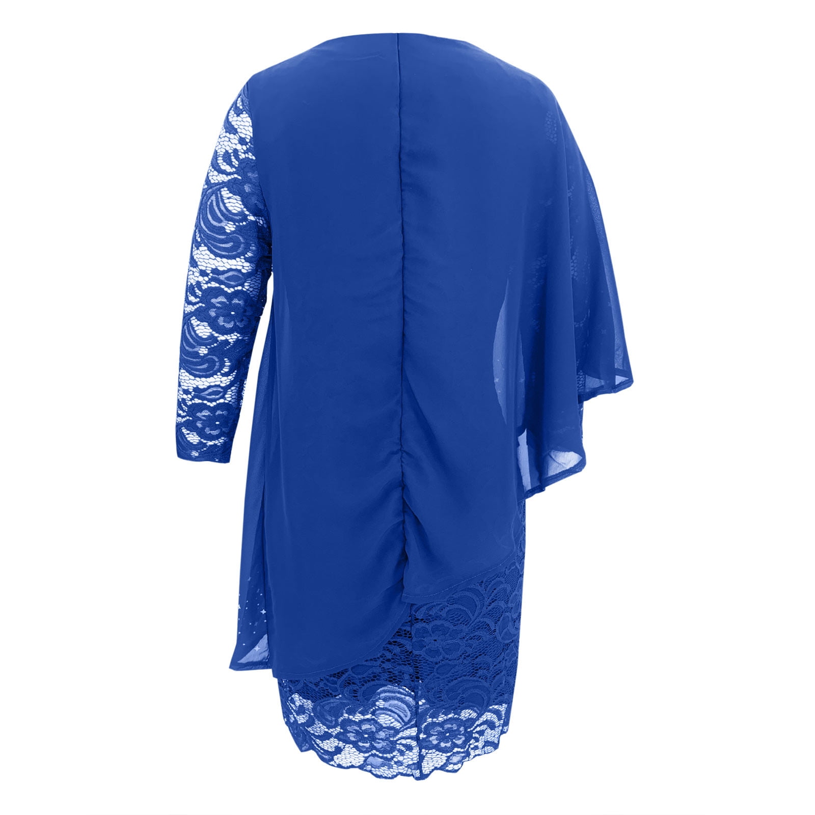 Patterned lace panel chiffon overlay royal blue dress best sale