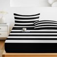 thumbnail image 6 of Queen Size Fitted Sheet Set - Black Striped 3 Piece Bedding Sets 16" Deep Pocket Fitted Sheet with 2 Pillowcases, Modern Simple Monochrome Geometric White Brushed Microfiber Hotel Luxury Bed Sheets, 6 of 9