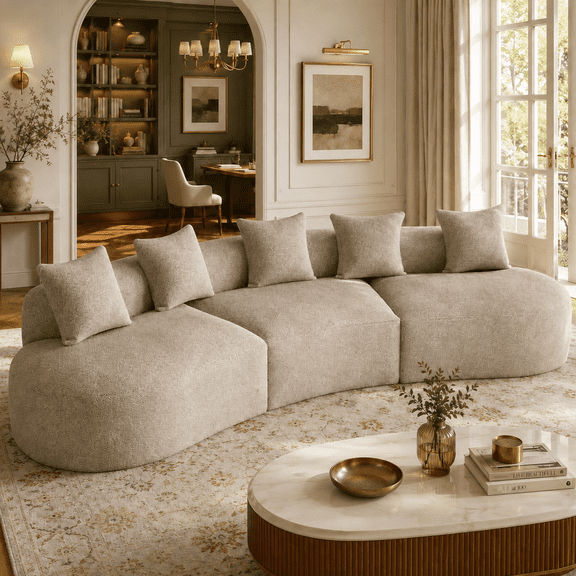 Wiilayok 134" Chenille Cloud Couch,Oversized Curved Sofa with Deep Seat Modular Sectional Sofa Couch for Living Room,No Assembly,Brown