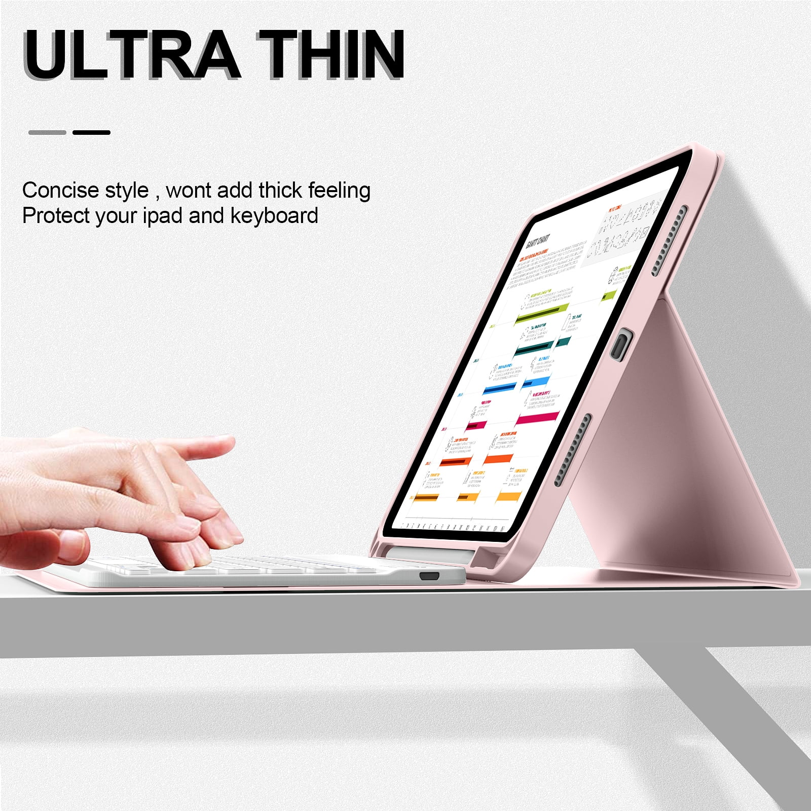 Aoub Keyboard Case for iPad A16 11th/10th Generation (2025/2022) with Pencil Holder, Detachable Wireless Bluetooth Keyboard Cover, Pink