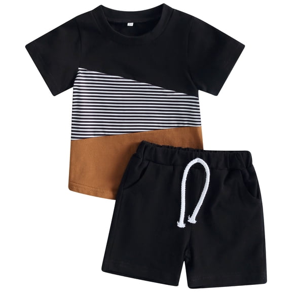 Ymyiu Summer Clothes for Toddler Boys Toddler Boy Clothes Baby Boys Summer Outfits Short Sleeve T-Shirt Shorts Set Summer Clothes Set 3-6 Months (Black,3-6 Months)