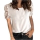 thumbnail image 1 of Moda mujer casual manga corta cuello redondo sólido tops encaje patchwork blusa Pompotops  hkajfhjk465150, 1 of 5