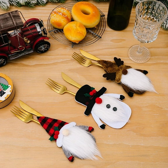 JLFNYA Christmas Cutlery Rack Set,Santa Claus Snowman Knife Fork Spoon Silverware Pocket Bag for Thanksgiving New Year Party Table Decoration