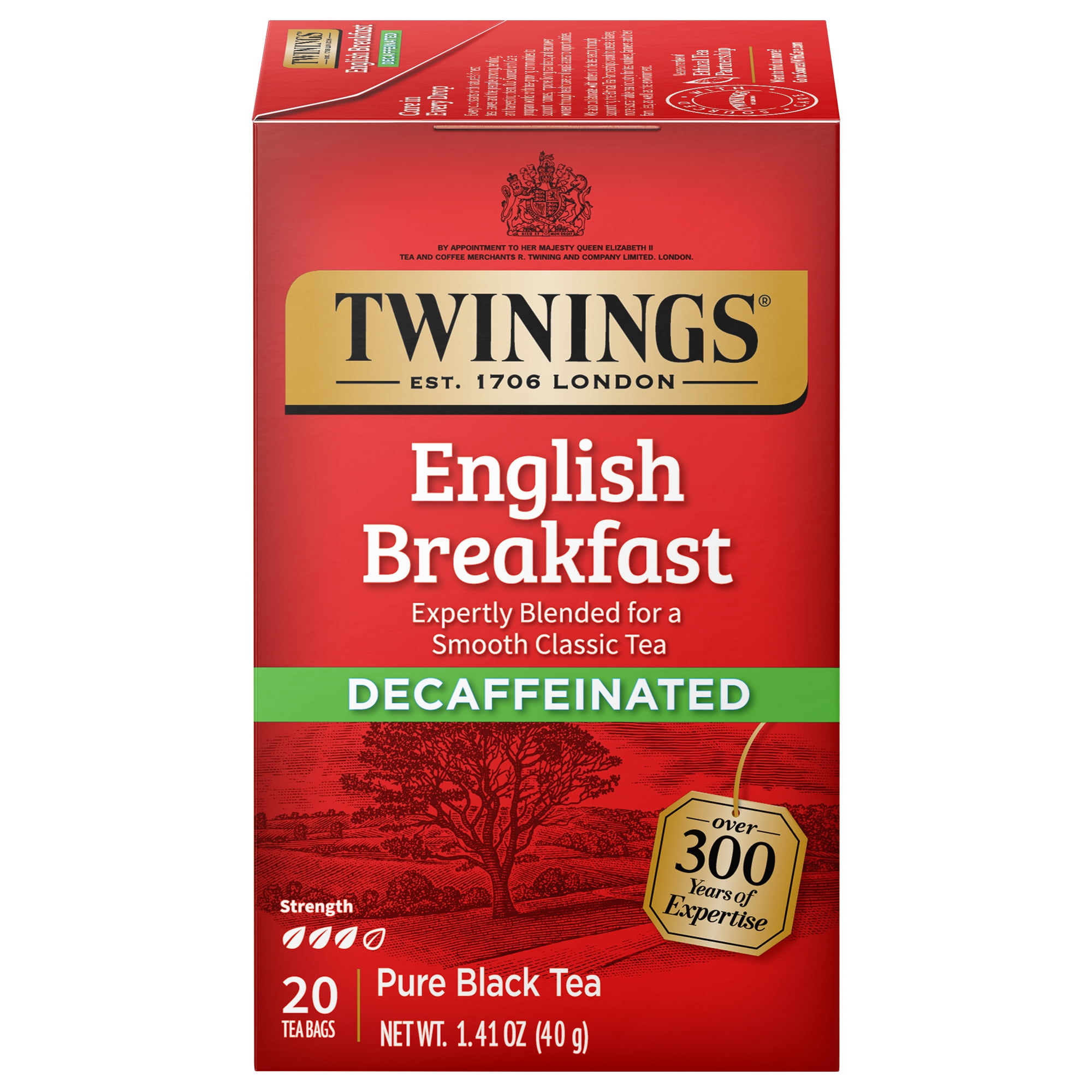 (4 pack) Twinings English Breakfast Decaffeinated Pure Black Tea Bags, 20 Count Box