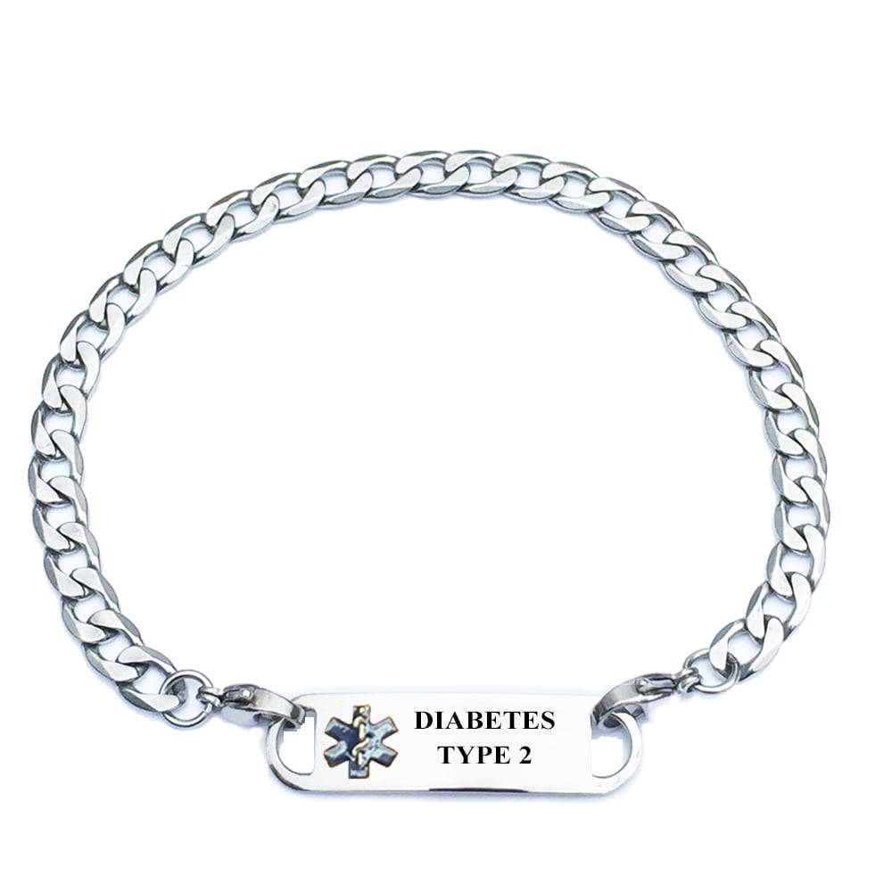 Women's Curb Link "Diabetes Type 2" Medical Alert ID Bracelets