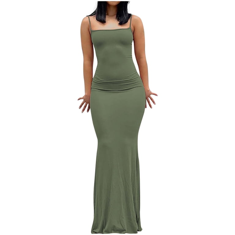 Dptalr George Women's Spaghetti Strap Dress, Bodycon, Backless, Maxi,#Green,Size L, Size: Large