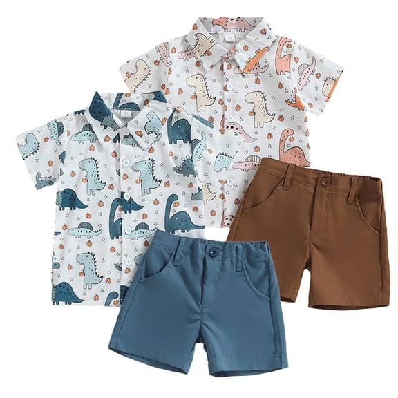 LYMAYTER 6M-4Y Boys Hawaiian Shirt and Shorts Set for Baby Newborn 2PCS Summer Short Sleeve Button down Shirts Shorts Outfit